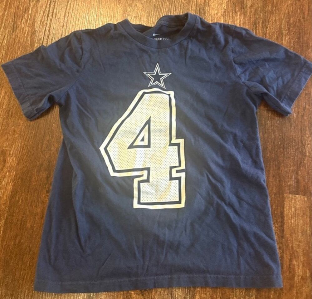 Nike Dallas Cowboys Dak Prescott 4 Youth Navy Blue Cotton T-Shirt Size S (8)